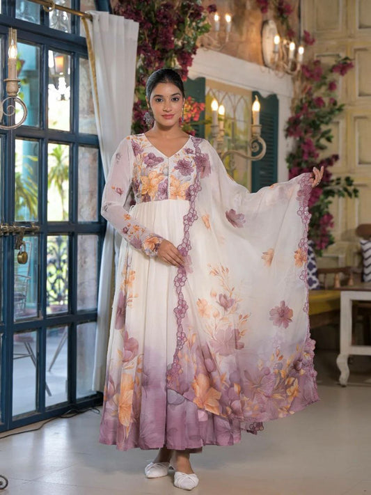 Tabby Organza And Embroidery Sequence Work With Fully Flair Gown