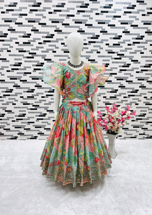 Heavy Fox Georgette With Digital Print work With Embroidered Top And Bottom Set