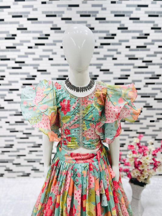 Heavy Fox Georgette With Digital Print work With Embroidered Top And Bottom Set