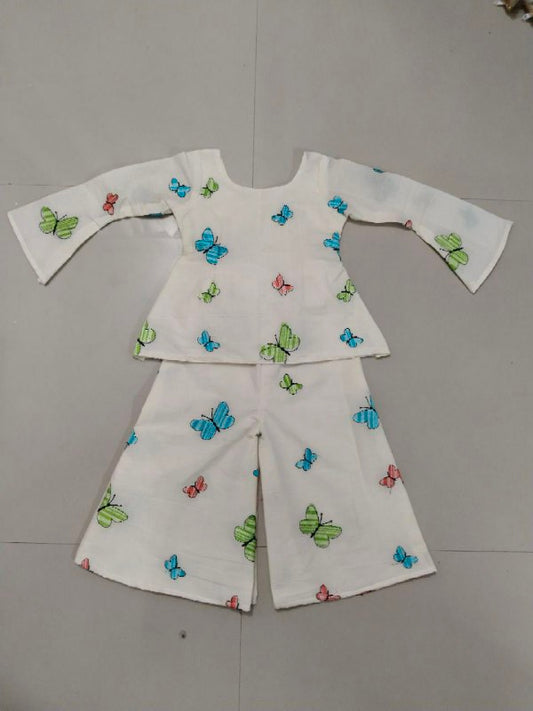 POUR COTTON MULTI THREADS BELL SLEEVE TOP WITH AND PLAZZO