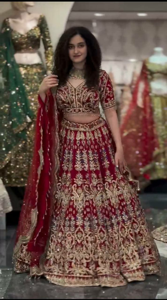 Fox Georgette Lehenga work-EmbroiderySequins Work With Cancan Canvas Patta Lehenga Choli