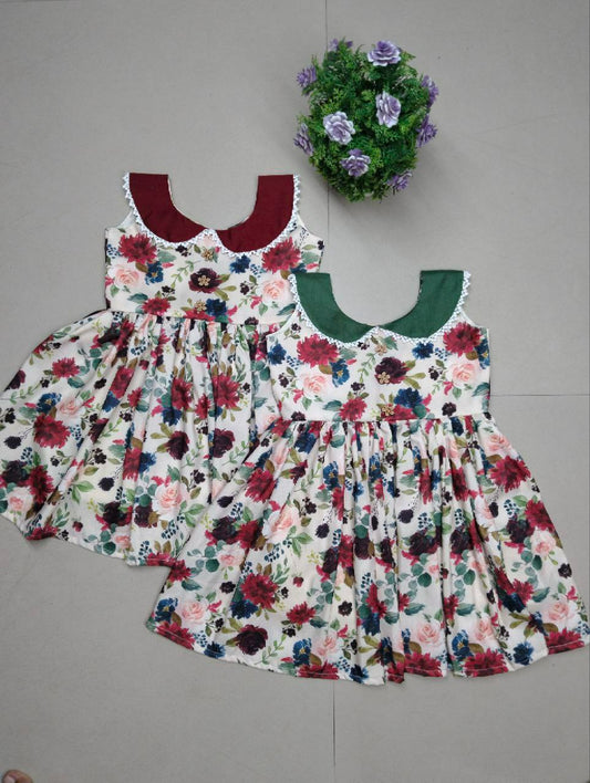 REYON PRINTED FULL FLAIR WITH SAILOR COLLAR AND ATTACHED WITH LESS BORDER