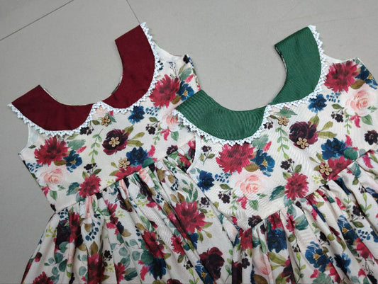 REYON PRINTED FULL FLAIR WITH SAILOR COLLAR AND ATTACHED WITH LESS BORDER