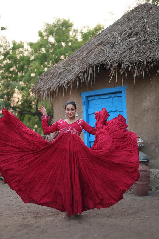 Reyon Fabric with Real Mirror Work Gown