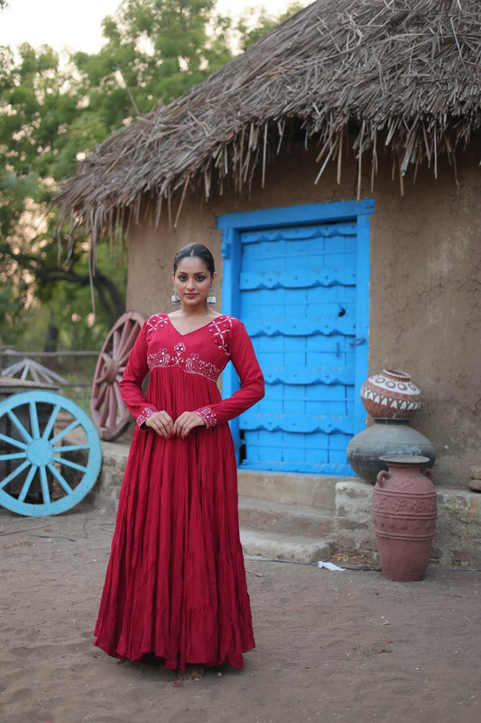 Reyon Fabric with Real Mirror Work Gown
