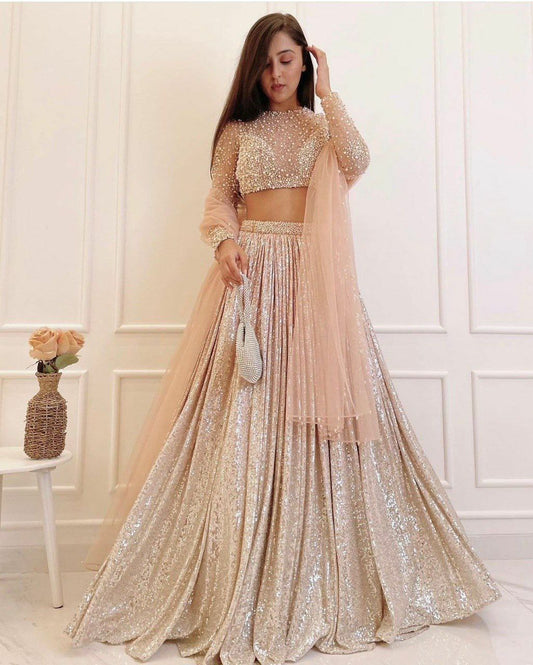 satin silk padding lehnga with sequence work Choli