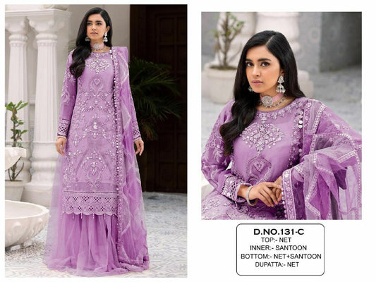 Net With Sequence Embroidery Work With Diamond Work