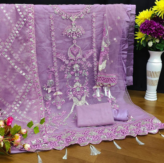 Net With Sequence Embroidery Work With Diamond Work