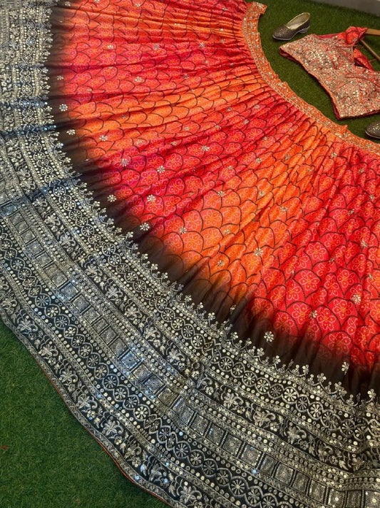 CHINON SILK WITH DIGITAL PRINT AND EMBROIDERY SEQUENCE DESIGN WORK