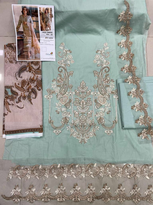 CAMBRIC COTTON WITH EMBROIDERED DRESS MATERIAL FOR WOMEN