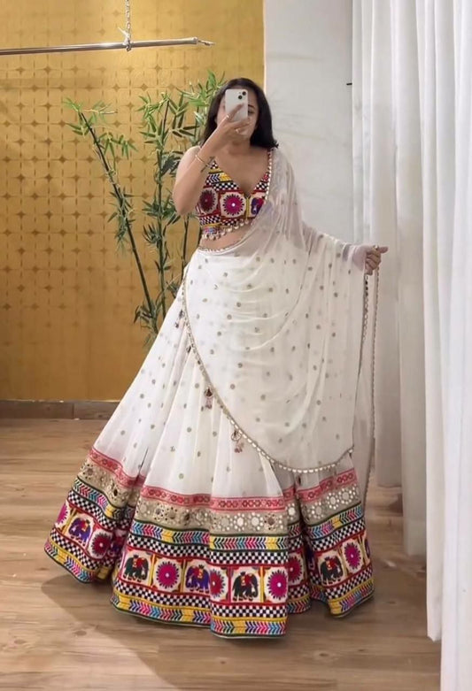 Heavy Chinon With Heavy Embroidery Sequence Work and Real Mirror Handwork With Latkan Dori