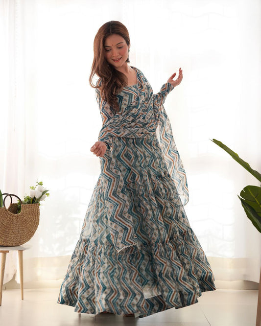 HEAVY PURE SOFT FOX GEORGETTE ZIGZAG PRINT ANARKALI DRESS FOR WOMEN&nbsp;