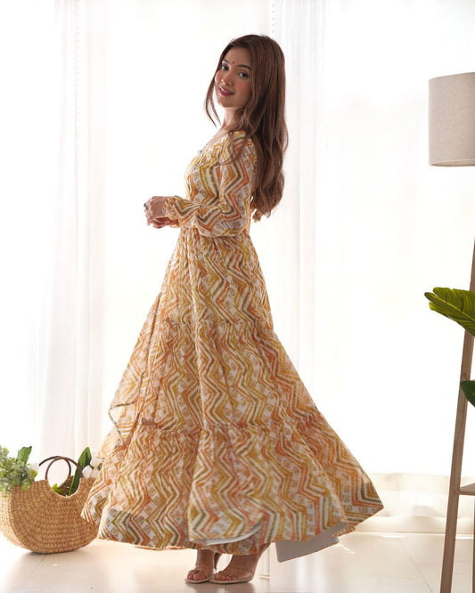 HEAVY PURE SOFT FOX GEORGETTE ZIGZAG PRINT ANARKALI DRESS FOR WOMEN&nbsp;