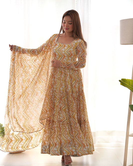 HEAVY PURE SOFT FOX GEORGETTE ZIGZAG PRINT ANARKALI DRESS FOR WOMEN&nbsp;