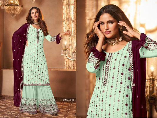 Heavy Faux Georgette With Embroidery Work With 7mm Sequence Work Kurti Set