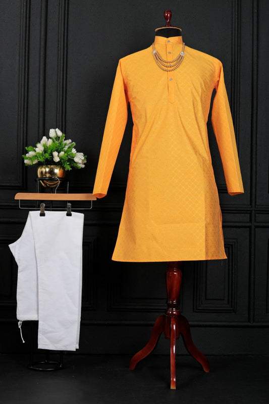 Designer Jacquard Printed Stitched men's Festive Kurta