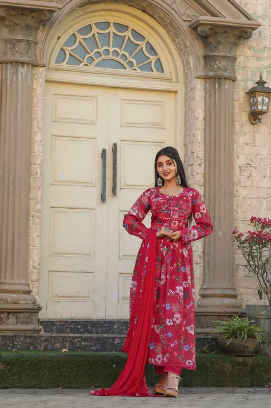 Chinon Print Pink Amazing kurti Set With Dupatta