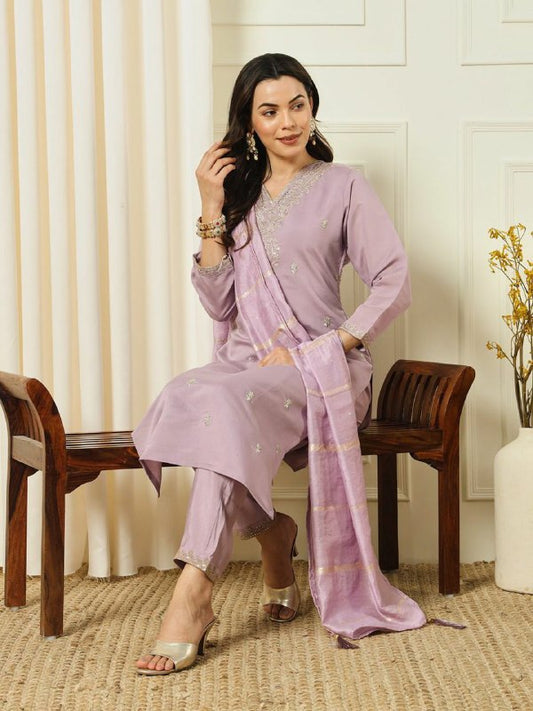 LAVENDER DESIGNER ROMAN SILK KURTI