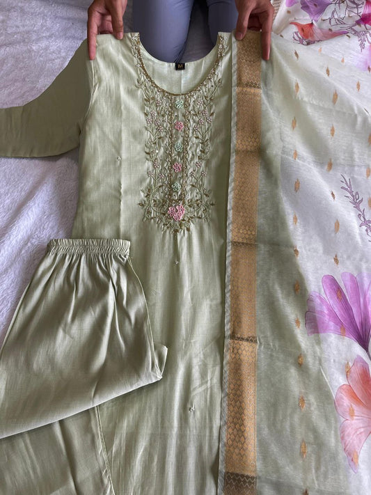 PREMIUM ROMAN SILK LIGHT PISTA KURTI