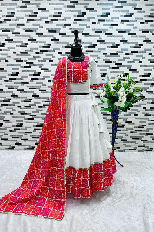 Heavy Pv Chanderi With Soft Printed Work With Heavy Lace Choli