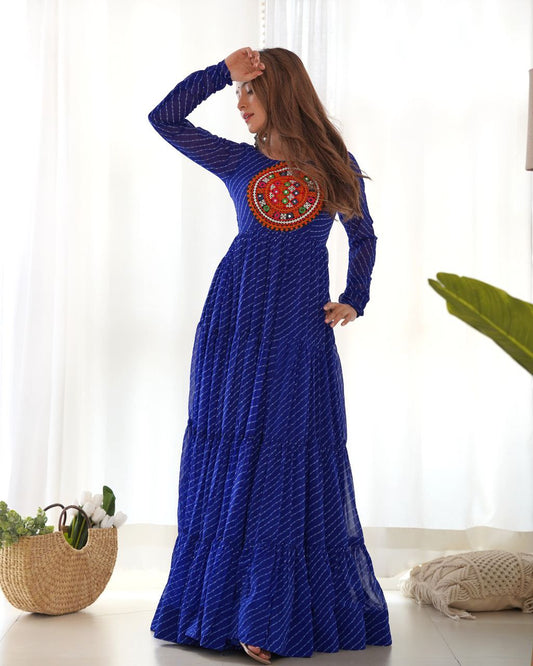 HEAVY PURE SOFT FOX GEORGETTE LAHERIYA PRINT BlUE KURTI