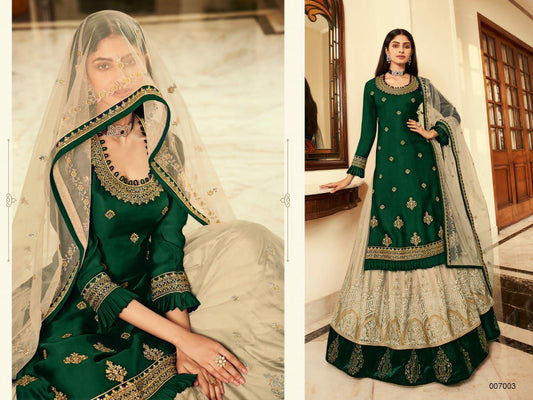 Heavy Georgatte &amp; Multi Embroidery Work &amp; Stone Work Green Kurti Set