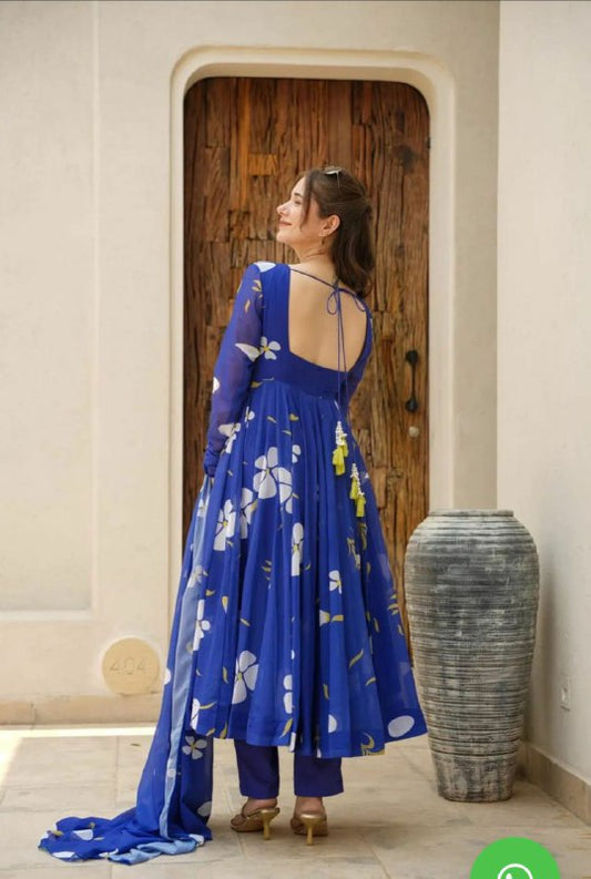 LOOKING GEORGETTE LINING DIGITAL PRINT BLUE KURTI
