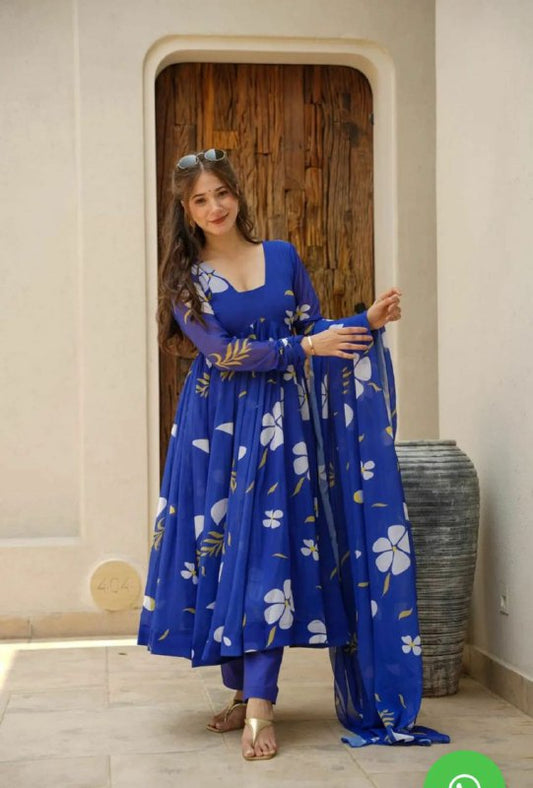 LOOKING GEORGETTE LINING DIGITAL PRINT BLUE KURTI