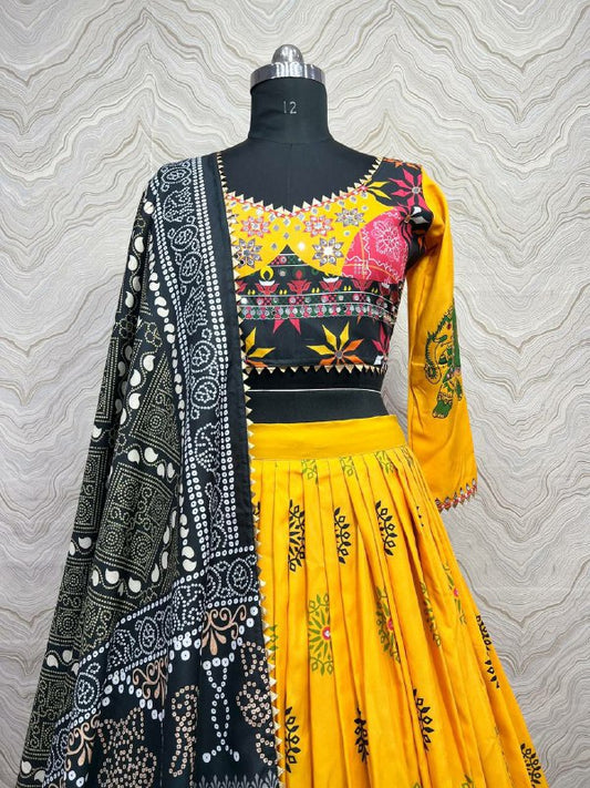 Pure Cotton Fancy Digital Print With Real Mirror Hand Work