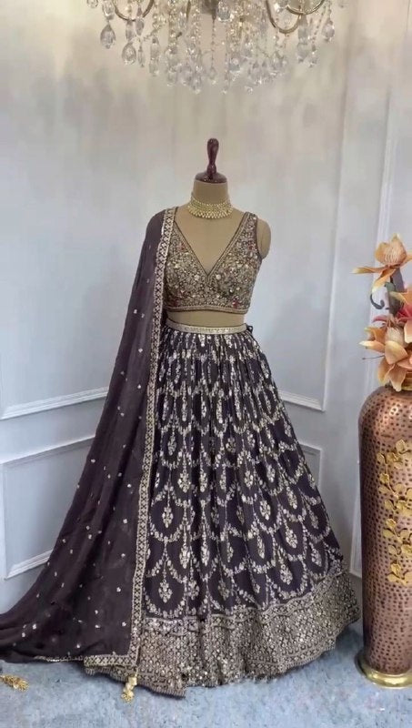 Faux Georgette Heavy Sequins Embroidery Work With Cancan &amp; Canvas Patta