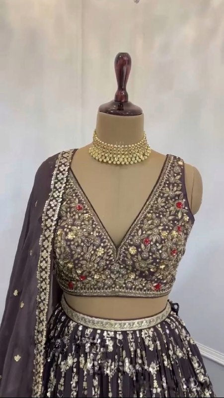 Faux Georgette Heavy Sequins Embroidery Work With Cancan &amp; Canvas Patta