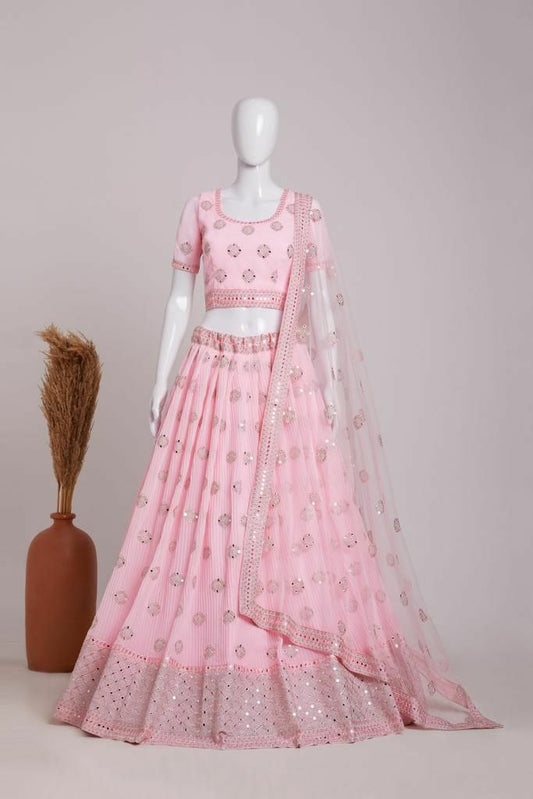 HEAVY GEORGEETE PINK AND BLUE LEGENGA CHOLI