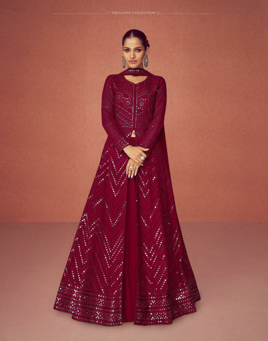 Real Georgette With Embroidery Work &amp; Siqunce Work Top And Bottom Set