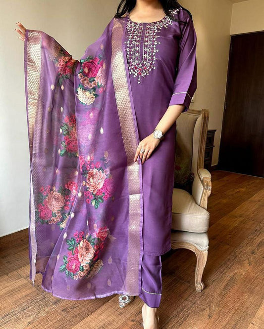 VISCOSE CHANDERI WITH SEQUENCE CODING EMBROIDERY WORK