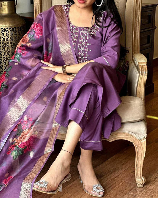 VISCOSE CHANDERI WITH SEQUENCE CODING EMBROIDERY WORK