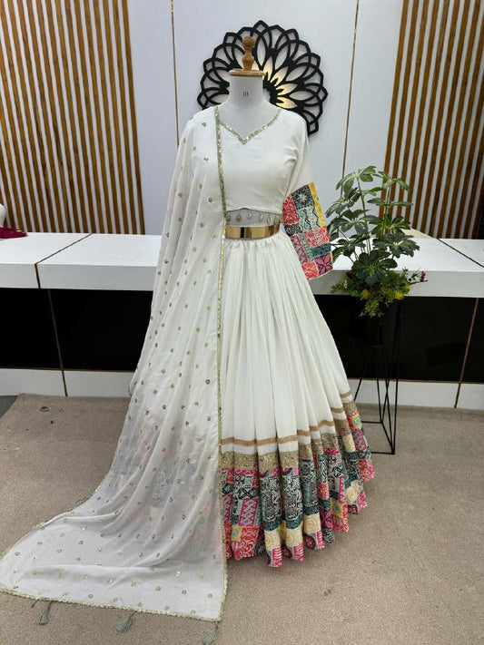 Heavy Chinon Silk With Digital Print and Embroidery Sequence Work