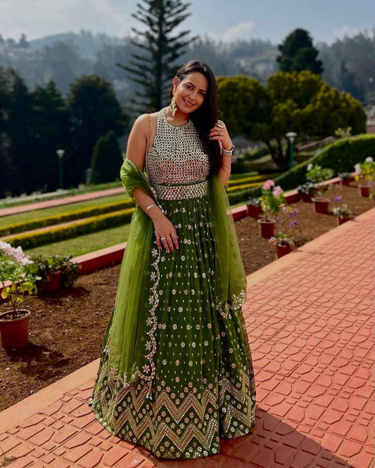 GREEN GEORGEETE LEHENGA CHOLI