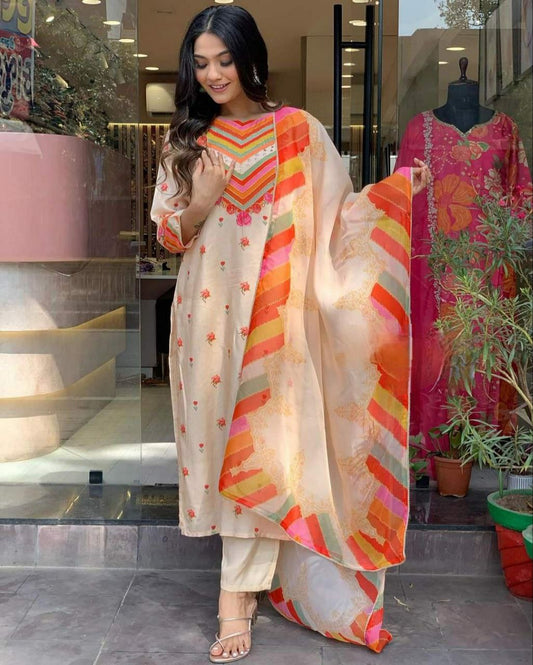 NATURAL CRAPE WITH HANDWORK KURTI
