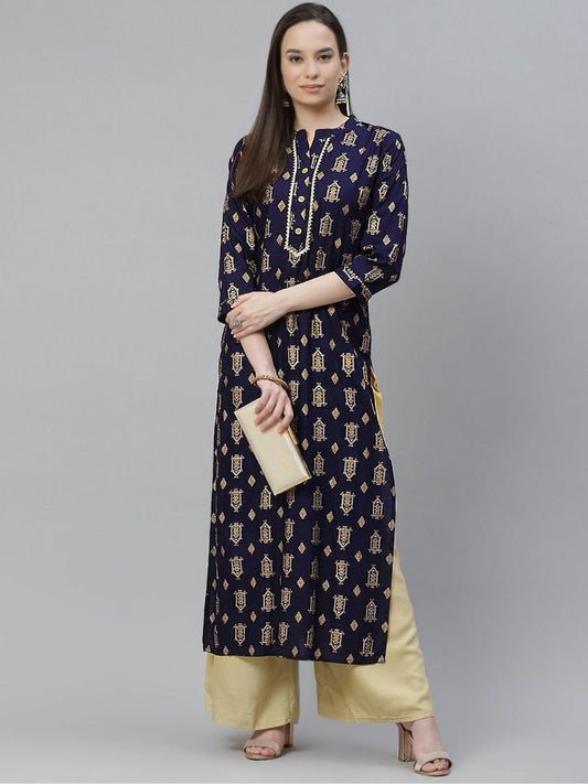 HEAVY RAYON FOIL WORK KURTI FOR WOMEN
