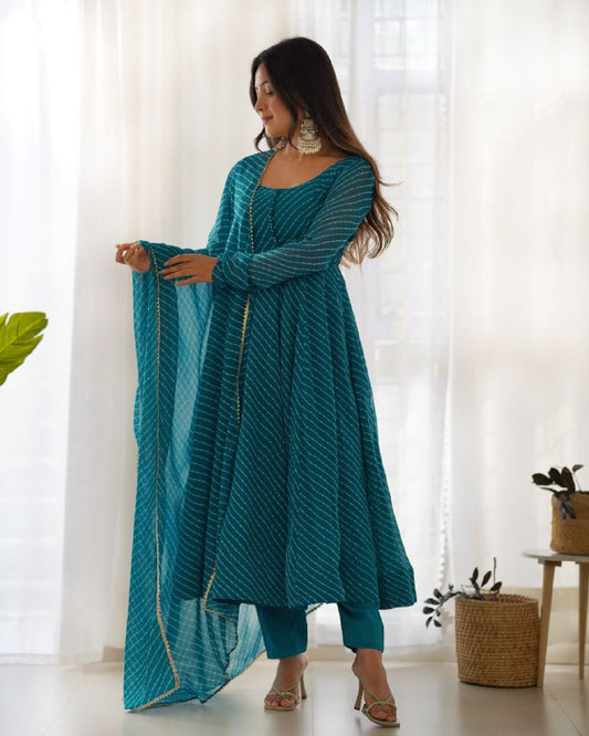 HEAVY PURE FOX GEORGETTE LAHERIYA PRINT ANARKALI DRESS