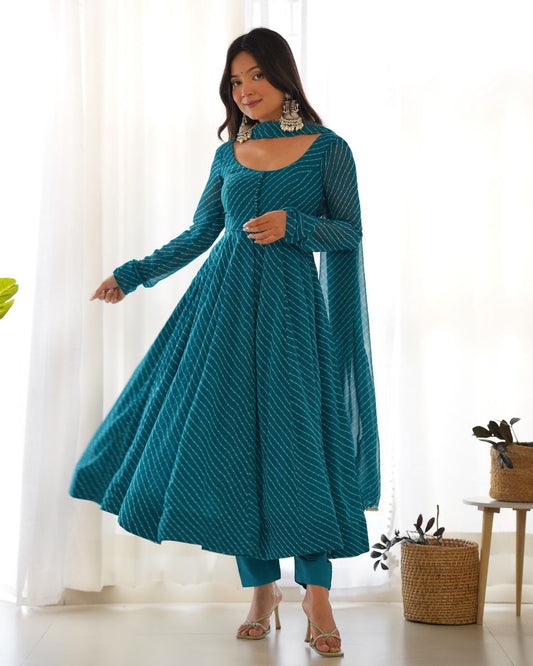 HEAVY PURE FOX GEORGETTE LAHERIYA PRINT ANARKALI DRESS