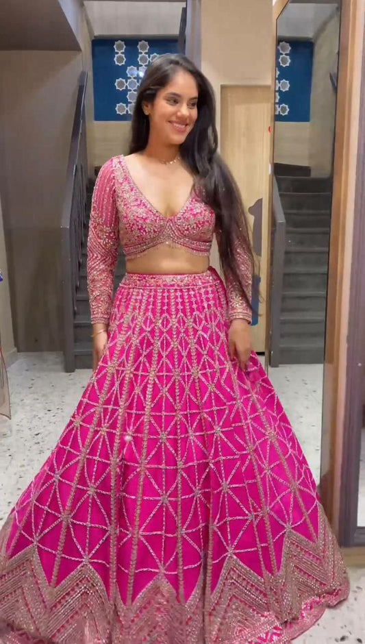 Faux Georgette Pink Embroidery Lehenga Choli