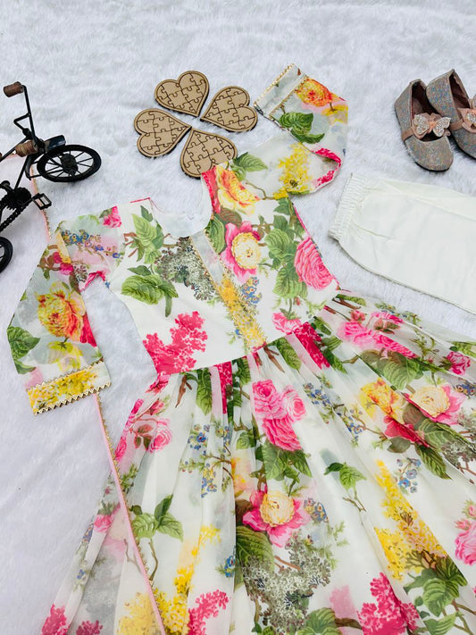 Heavy Fox Georgette With Digital Print work With Dori and Lace Gown