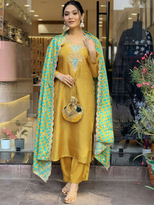 VISCOSE EMBROIDERY YELLOW ELEGANT KURTI