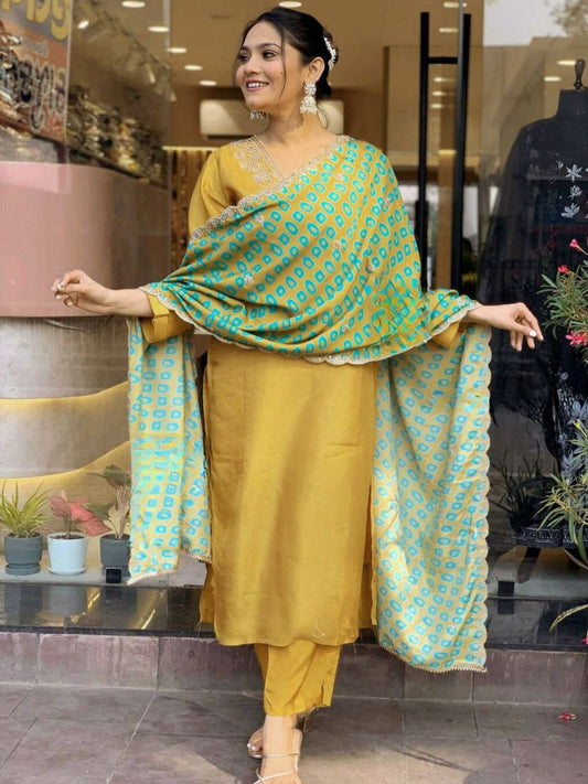VISCOSE EMBROIDERY YELLOW ELEGANT KURTI
