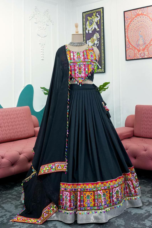 RAYON CREP BLACK LEHENGA CHOLI
