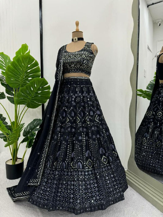 Black Faux Georgette Lehenga Choli