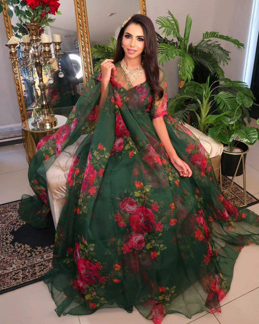 Pure organza silk floral printed lehnga . 8mtr flair lehnga with canvas patta