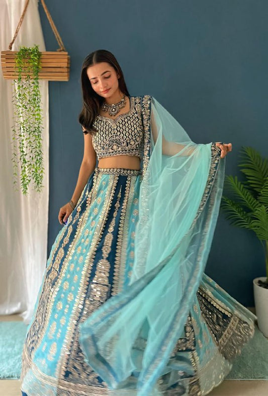 FAUX GEORGEET WITH EMBROIDERY SEQUENCE ZARI DESIGN WORK