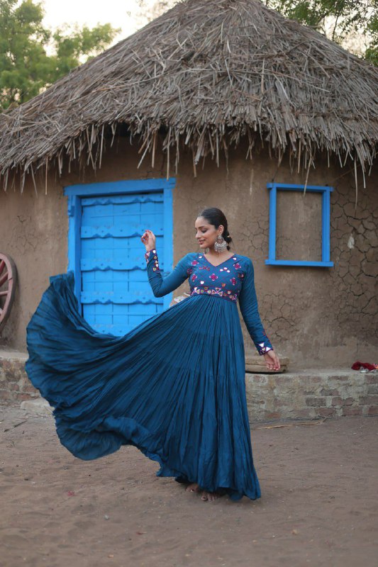 Rayon Fabric with Real Mirror Work Gown